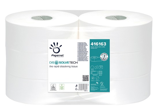 Toilettenpapier Maxi Jumbo Dissolve Tech - 1-lagig - Weiß - Zellulose - Micro-Prägung - Rolle von 500m - Packung mit 6rln